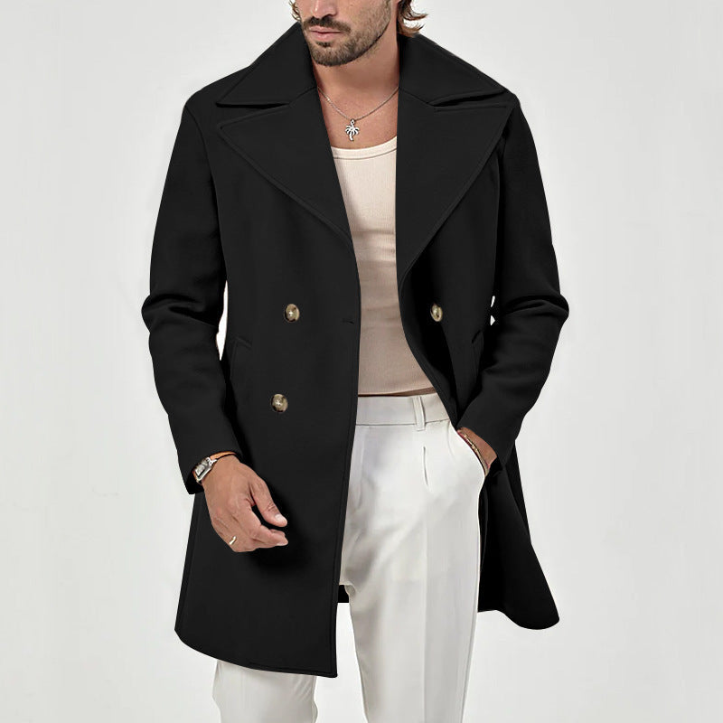 Herren Wollmantel Eleganter Langmantel Mit Doppelter Knopfleiste Modern