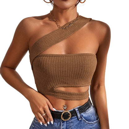 Damen Crop-Top Asymmetrisch Cut-Out Trendig Modern