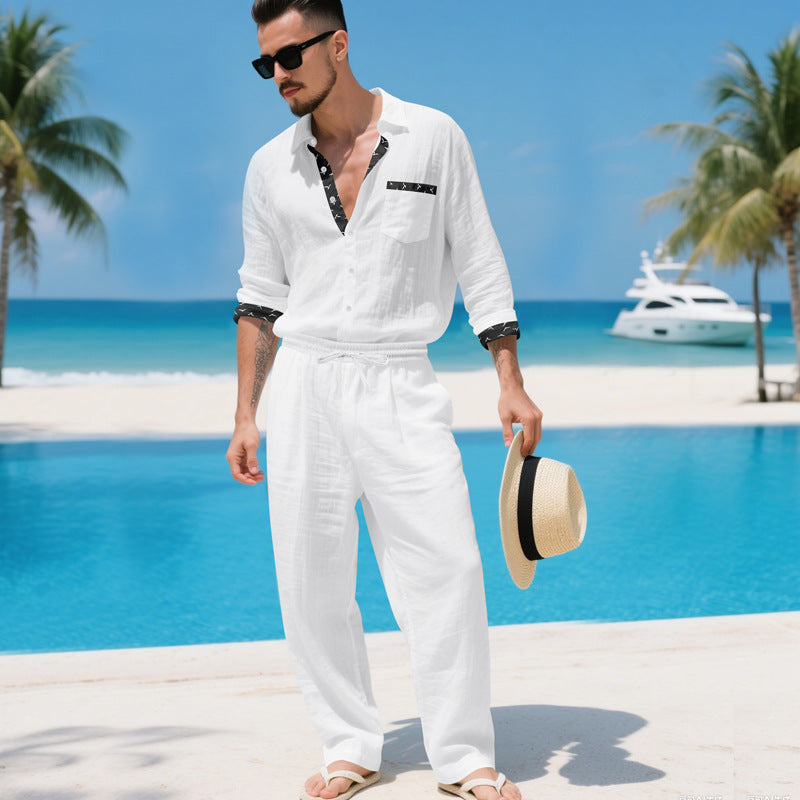Herren Leinenbluse Elegent mit Taschen Sommer