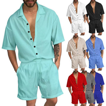 Herren Sommer Set Kurzarmhemd Elastische Shorts