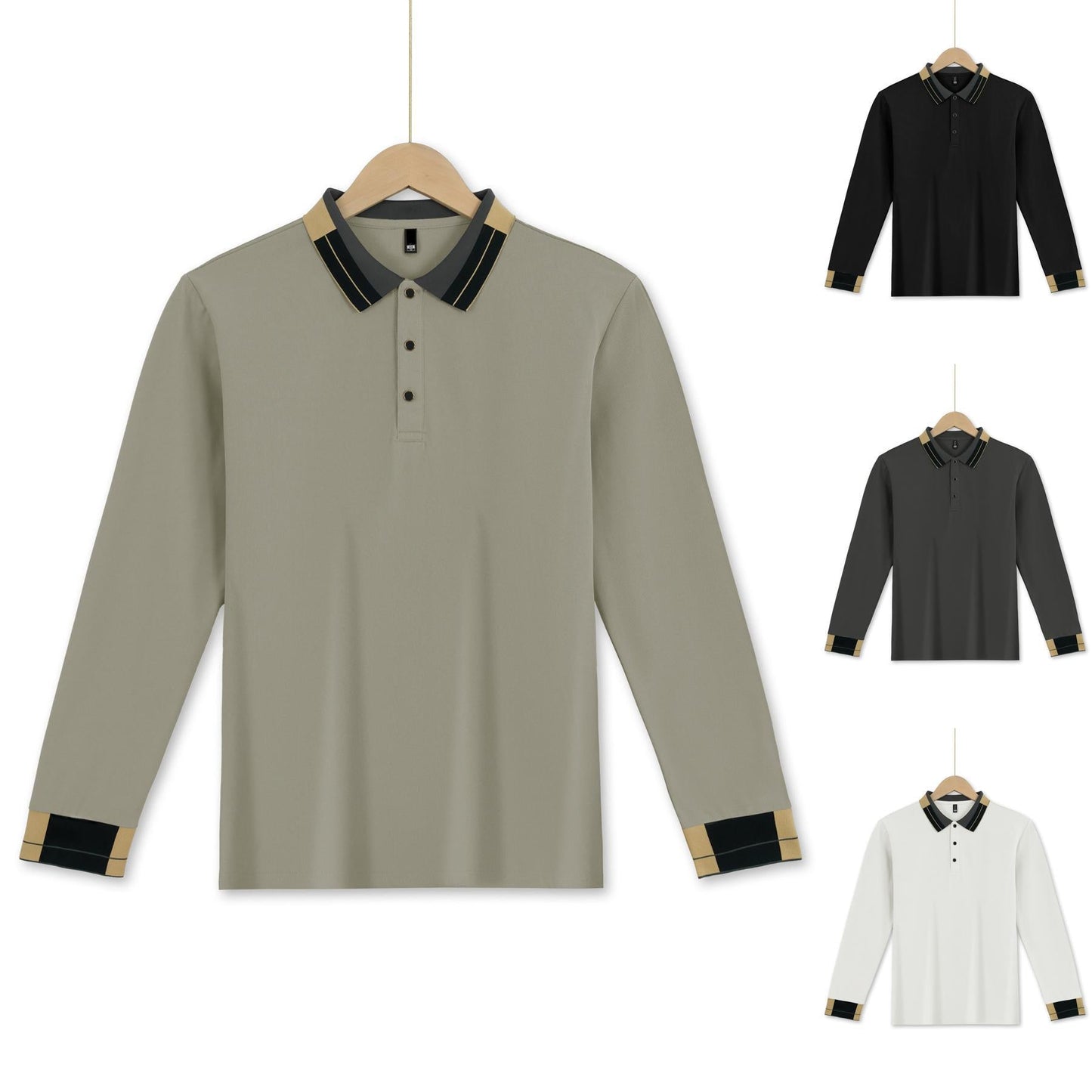 Herren Polohemd Langarm Modern mit Kontrastkragen - BerlinGlamour