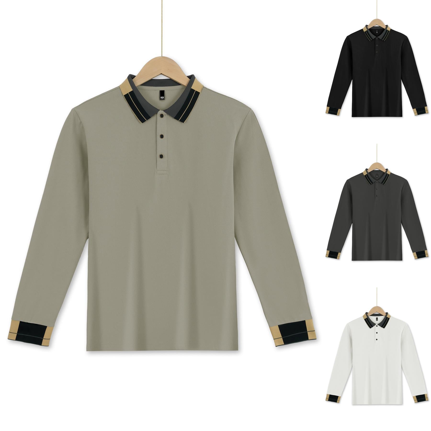 Herren Polohemd Langarm Modern mit Kontrastkragen - BerlinGlamour