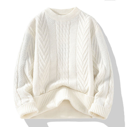 Herren Strickpullover Modern Rippmuster Zopfmuster Grau