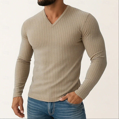 Herren Langarmshirt Fein Rippenstruktur Elegante Optik