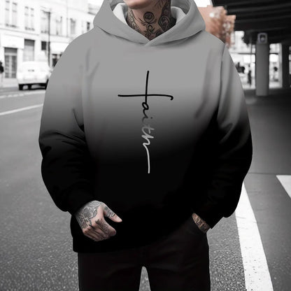 Herren Kapuzenpullover Grau Meliert mit Schriftzug