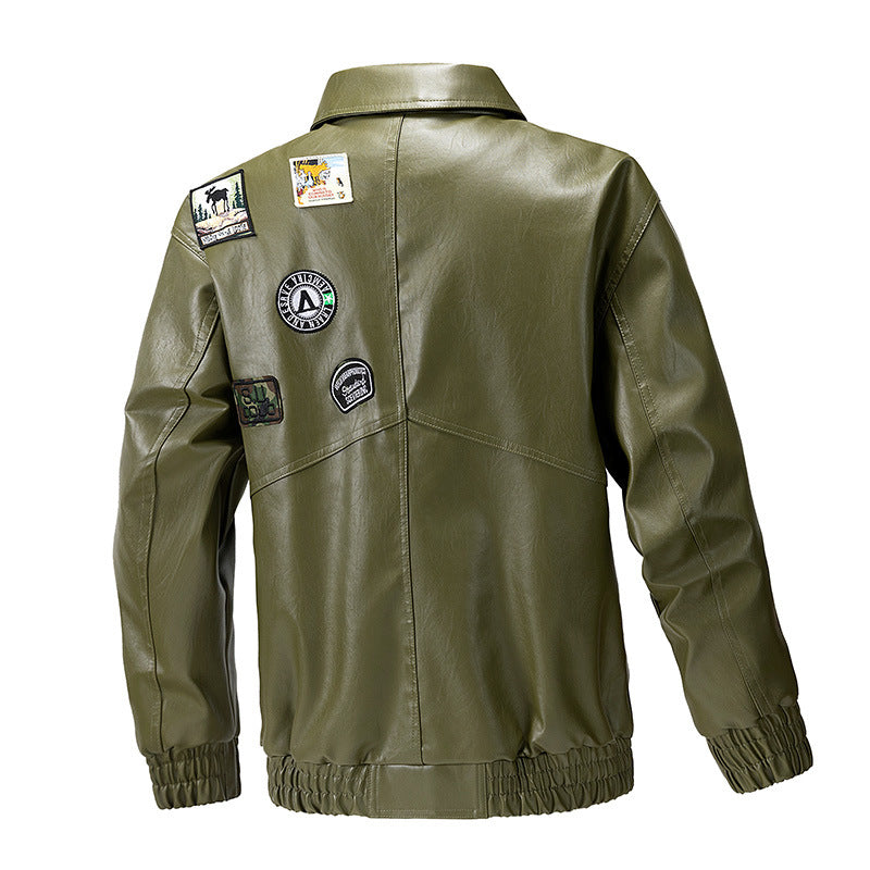 Lederjacke Herren Modern mit Taschen Elastisch Schwarz