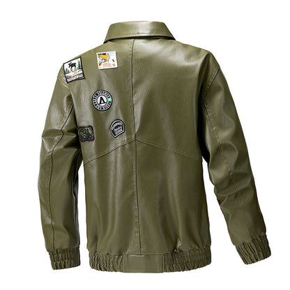 Lederjacke Herren Modern mit Taschen Elastisch Schwarz