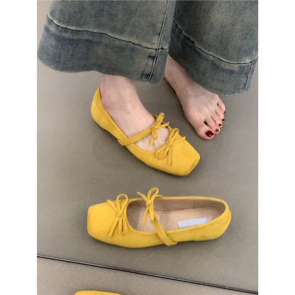 Damen Ballerinas Wildleder Schuhe mit Schleife Elegant