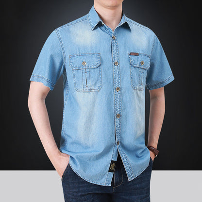 Herren Denim Hemd Kurzarm mit Taschen Modern Style