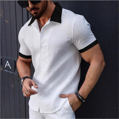 Herren Kurzarm Hemd Strukturstoff Knöpfe Modern