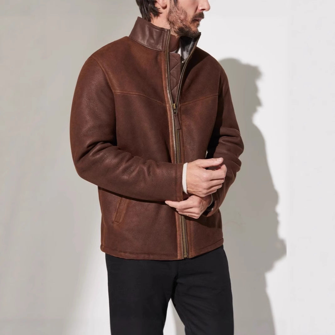 Herren Lederjacke Elegant Steppdesign Schwarz Ledermantel