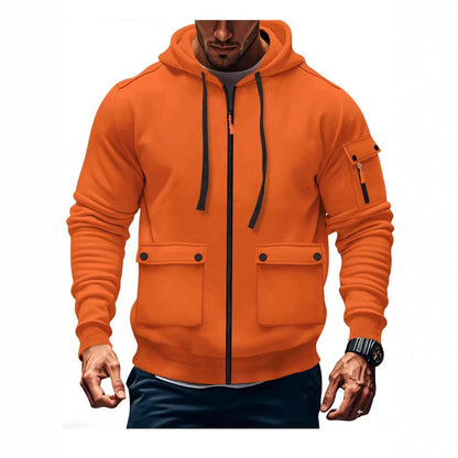 Modische Herren Kapuzenjacke Reißverschluss Taschen Schwarz