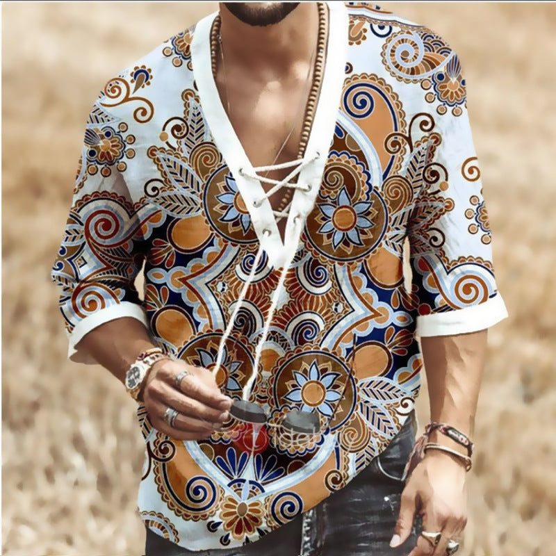 Herren Hemd Moderne Wickelbluse Mit Muster