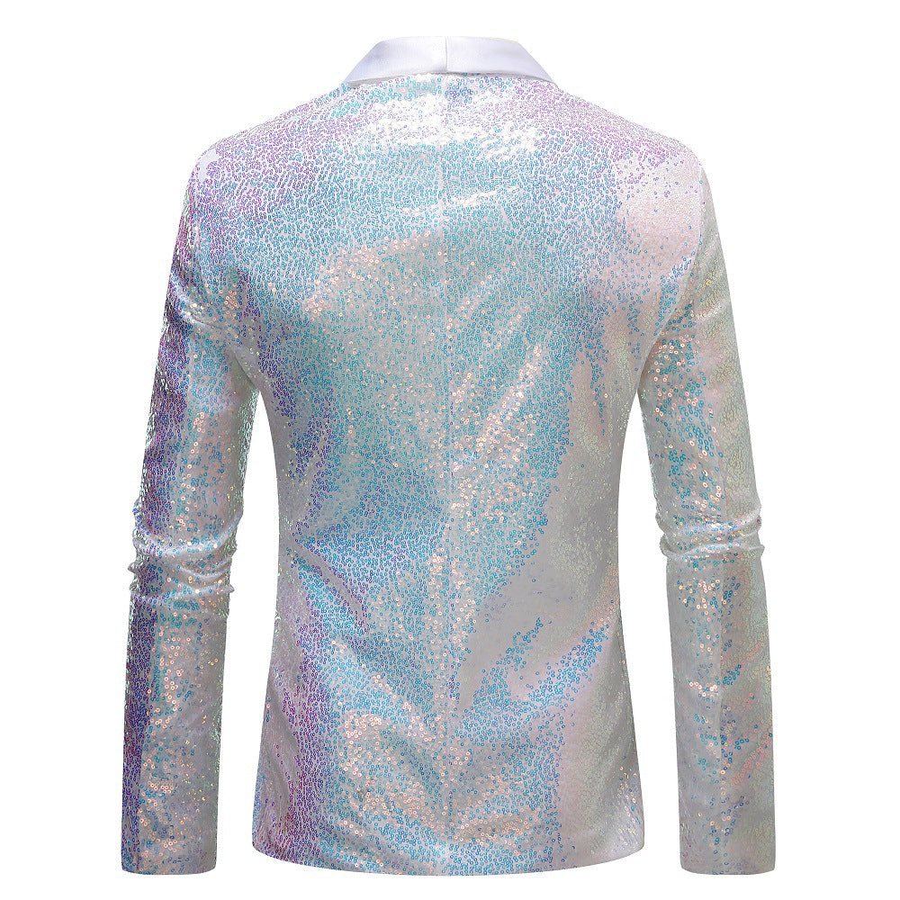 Herren Blazer Elegant Pailletten Modern Schwarzer Anzug