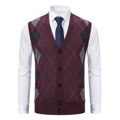 Herren Strickweste Karomuster Modern Schwarz - BerlinGlamour