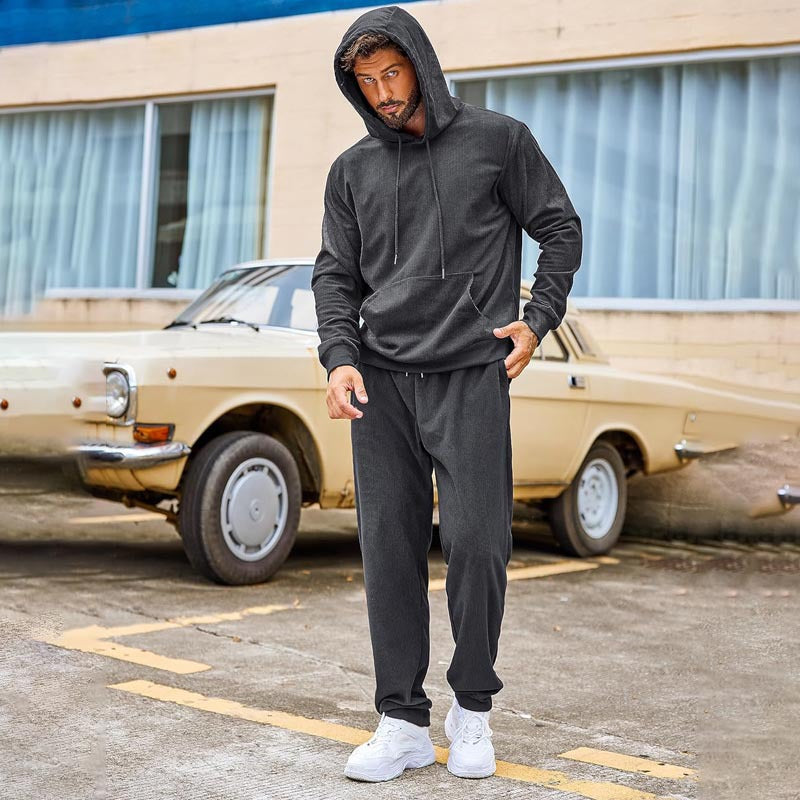 Herren Sportanzug Jogginghose Kapuzenpullover Set Grau