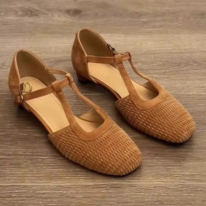 Damen Halbschuhe Geflochtene T-Strap Schuhe Elegantes Design