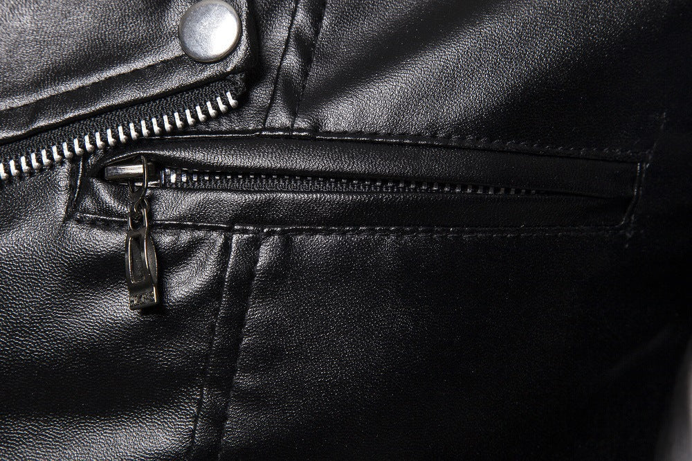 Lederjacke Herren Modern Asymmetrisch Reißverschluss Schwarz
