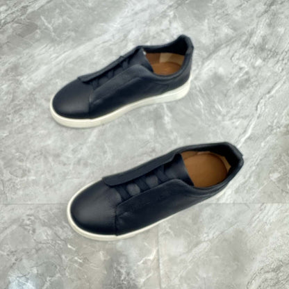 Damen Sneaker Slip-On Leder Schwarz Rutschfest