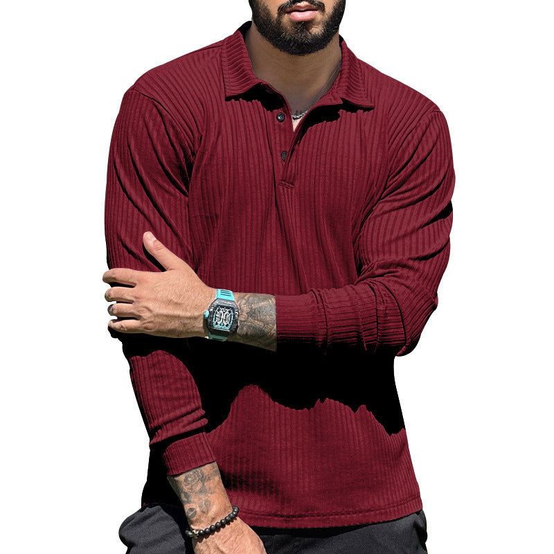 Herren Polohemd Langarm Rippstruktur Modern Sportlich