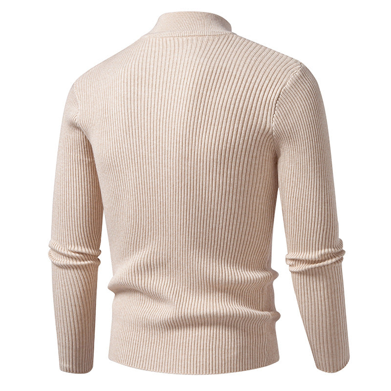 Herren Rollkragenpullover Stretch Wolle Rippstruktur Modern