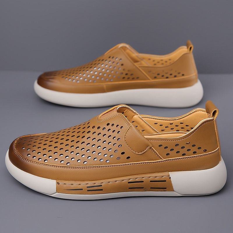 Damen Sneaker Atmungsaktiv Perforiert Leder Sportlich