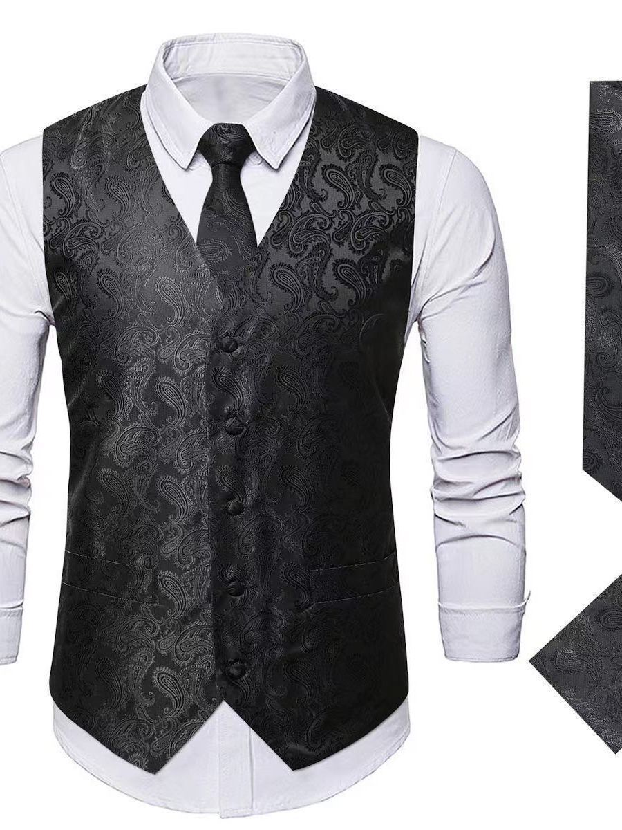 Herren Anzugweste Paisley Muster Elegant Schwarz