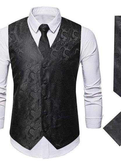 Herren Anzugweste Paisley Muster Elegant Schwarz