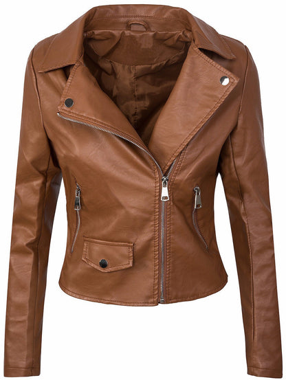 Damen Lederjacke Bikerstil Asymmetrisch Schwarz