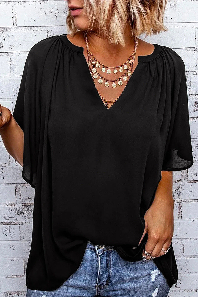 Damen Bluse Fließend mit Ballonärmeln Elastisch