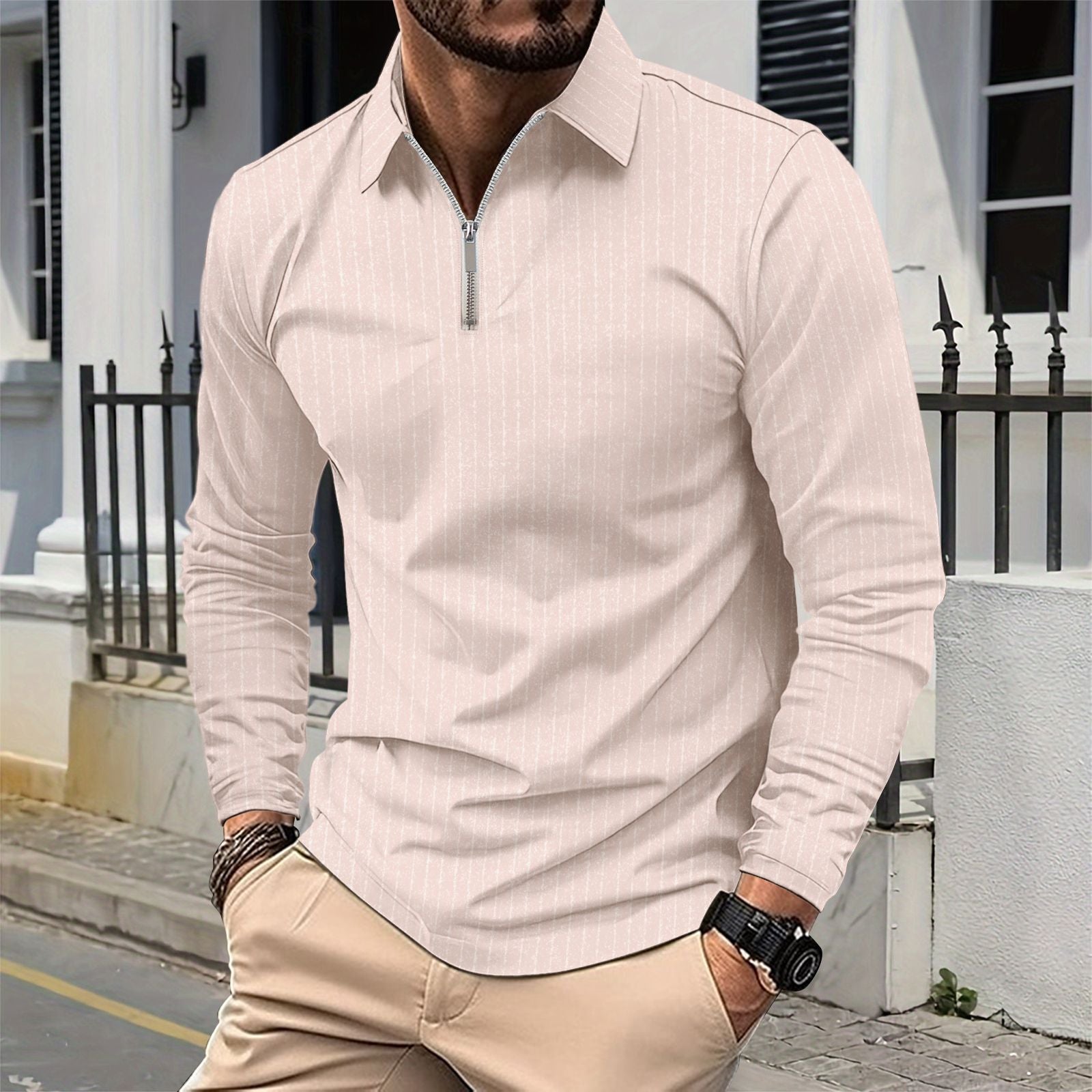 Herren Langarmhemd Modern mit Reißverschluss Slim Fit - BerlinGlamour