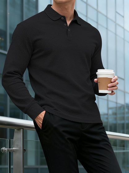 Herren Polo-Shirt Langarm Strukturiert Modern Berlin