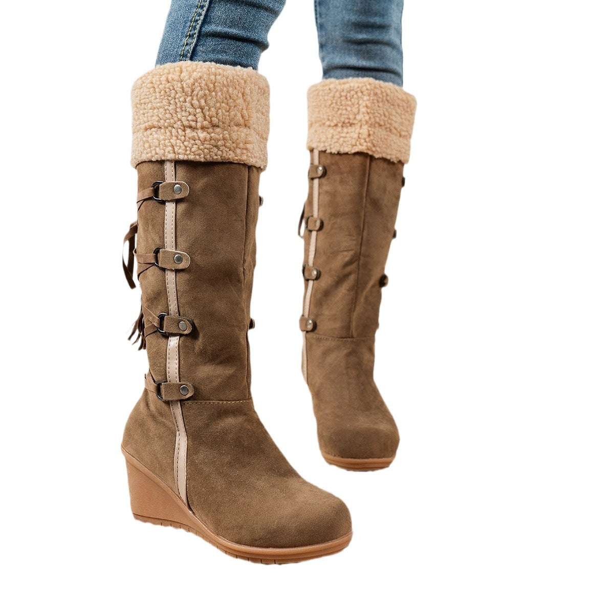 Damen Stiefel Wedge Kuschelig Schnürsenkel Hochzeitsschuhe