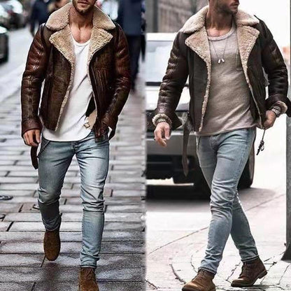 Lederjacke Herren Schick Kunstfellkragen Schwarz - BerlinGlamour