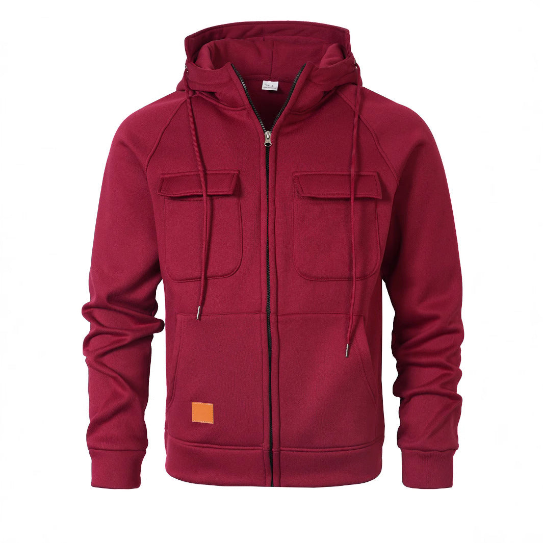 Herren Kapuzenjacke Modern mit Taschen Reißverschluss Schwarz