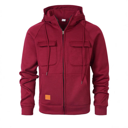 Herren Kapuzenjacke Modern mit Taschen Reißverschluss Schwarz