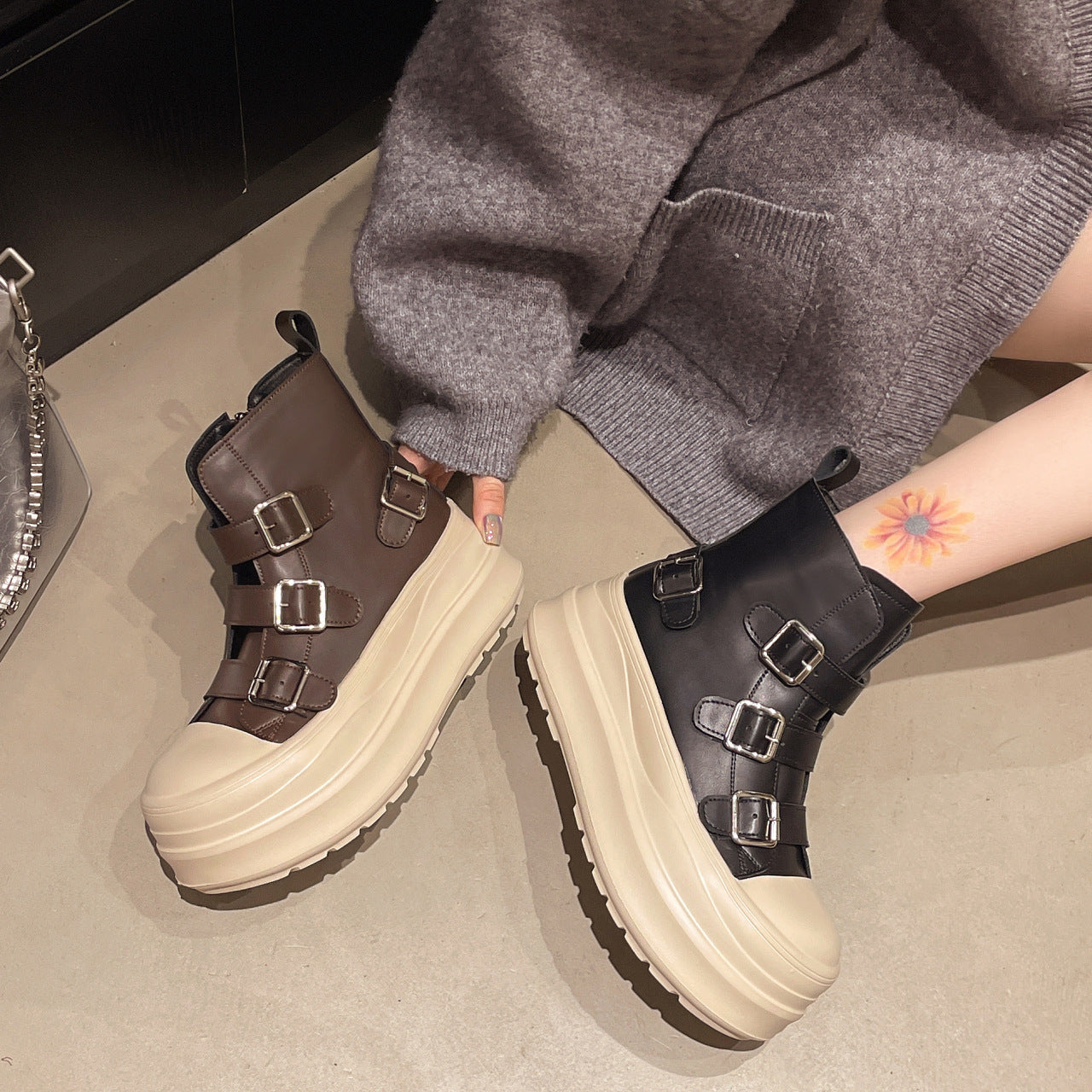 Damen Stiefel Chunky Rutschfest mit Schnallen Winter
