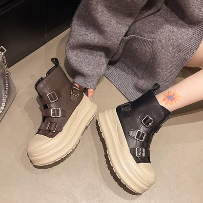 Damen Stiefel Chunky Rutschfest mit Schnallen Winter