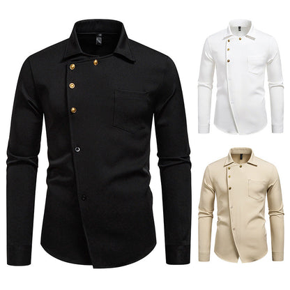 Herren Hemd Elegant Asymmetrisch Goldknöpfe Modern