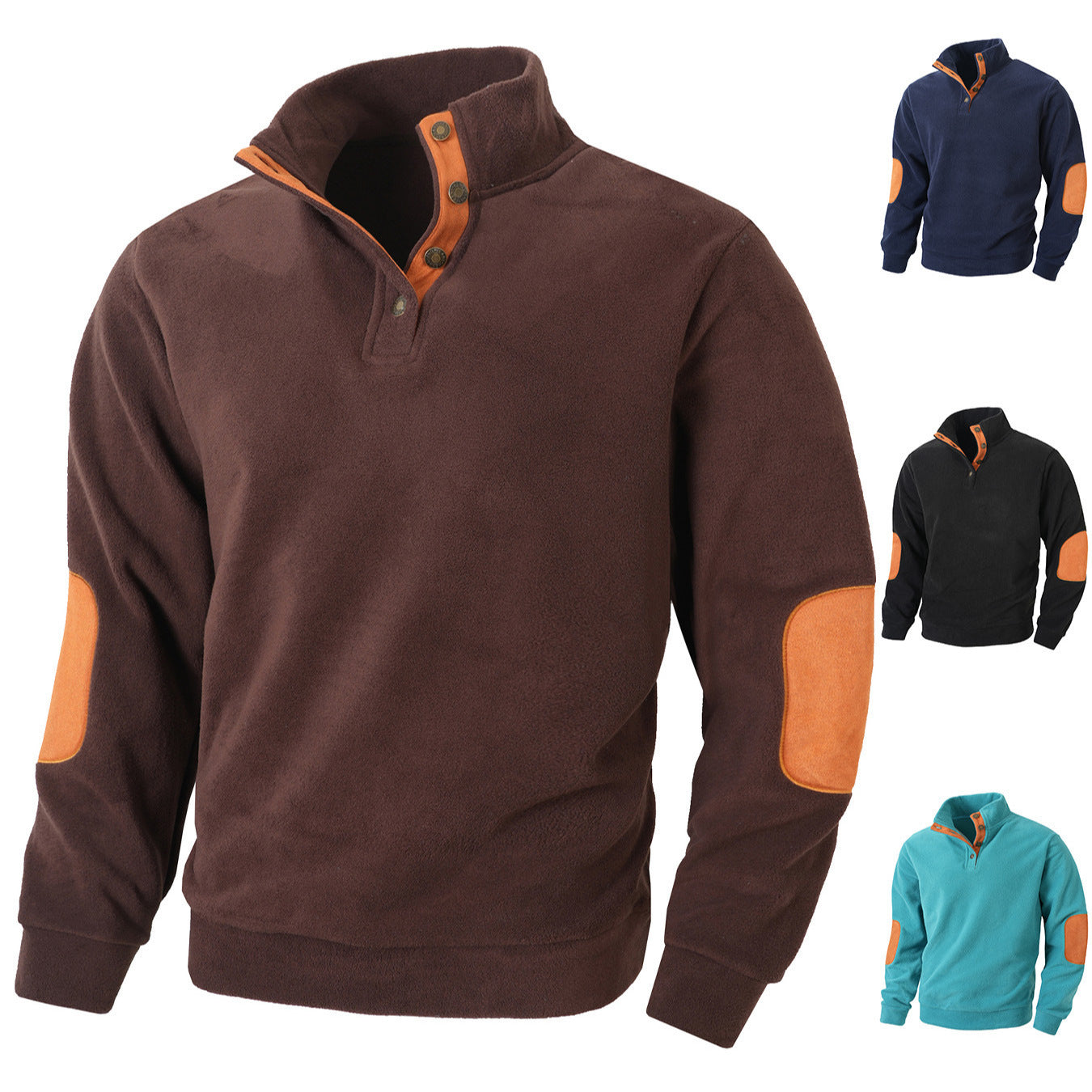Herren Fleece Pullover Modern Stehkragen Kontrastfarben - BerlinGlamour