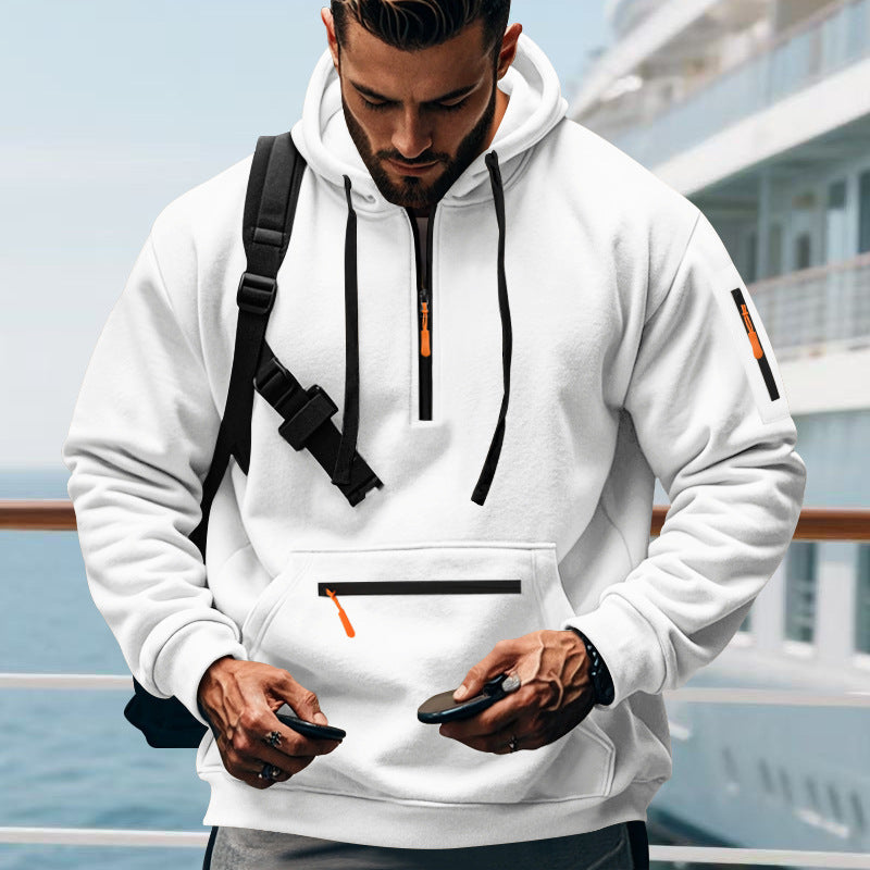 Herren Hoodie Sportlich Reißverschluss Taschen Grau