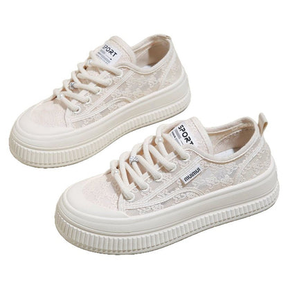 Damen Plateau Sneaker Komfortabel Spitze Weiße Schuhe
