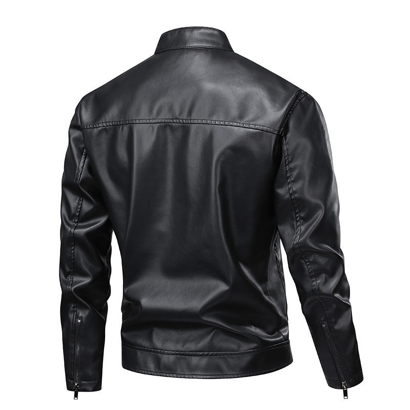 Lederjacke Herren Bikerstil Schwarz mit Nieten
