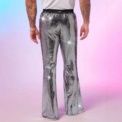Herren Discohose Glitzernde Weite Bein Elastischer Bund