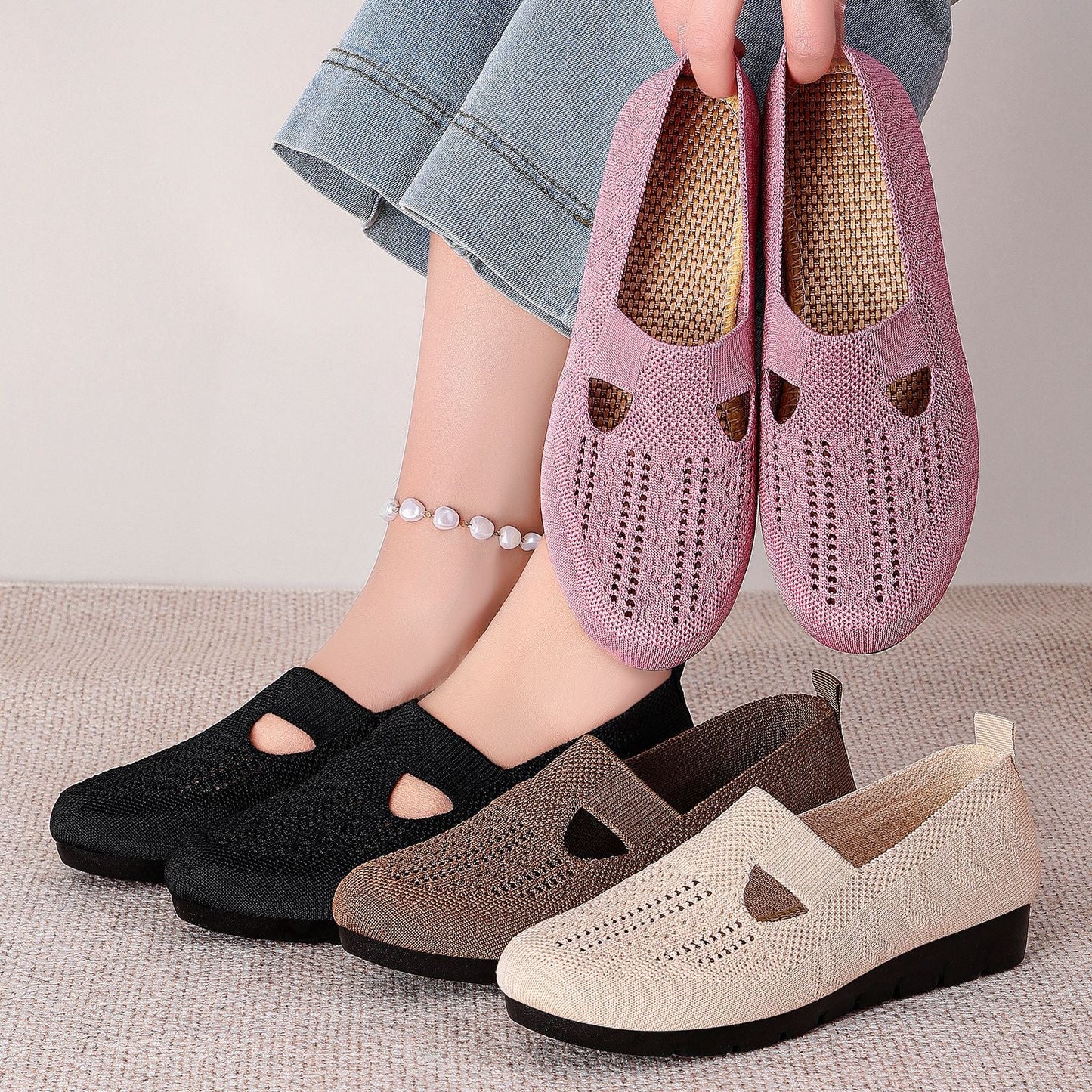 Damen Slip-On Schuhe Komfort Atmungsaktiv Elastisch