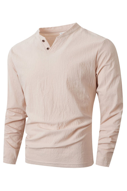 Herren Langarmshirt Elegantes Design Stehkragen Knöpfe Modern