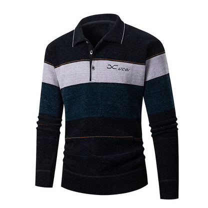 Herren Polohemd Langarm Gestreift Modern