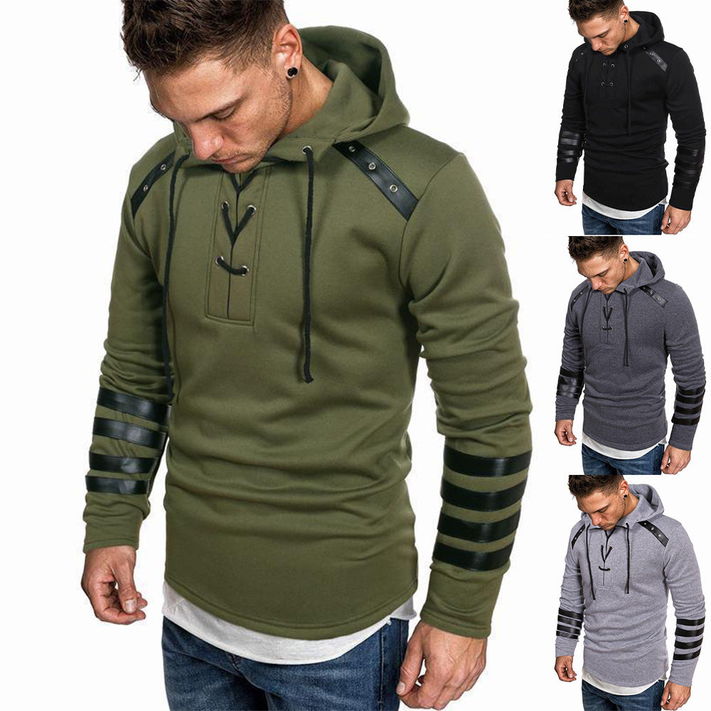 Herren Hoodie Leder Lässig Modern Mit Akzenten - BerlinGlamour