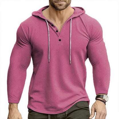 Herren Hoodie Kapuzenpullover mit Knöpfen und Kordelzug