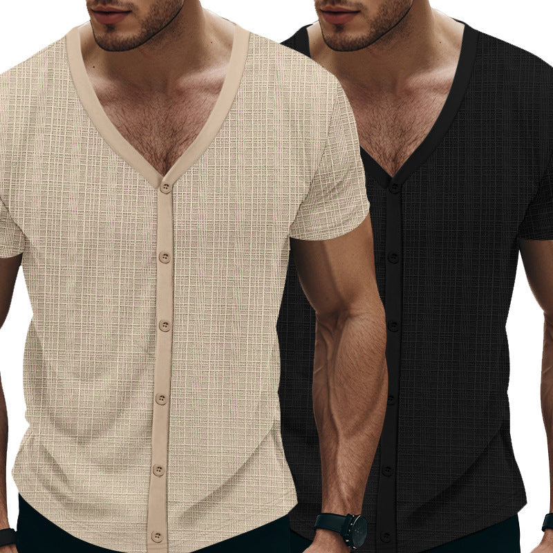 Herren Kurzarm Shirt Modern mit Knöpfen Strukturiert